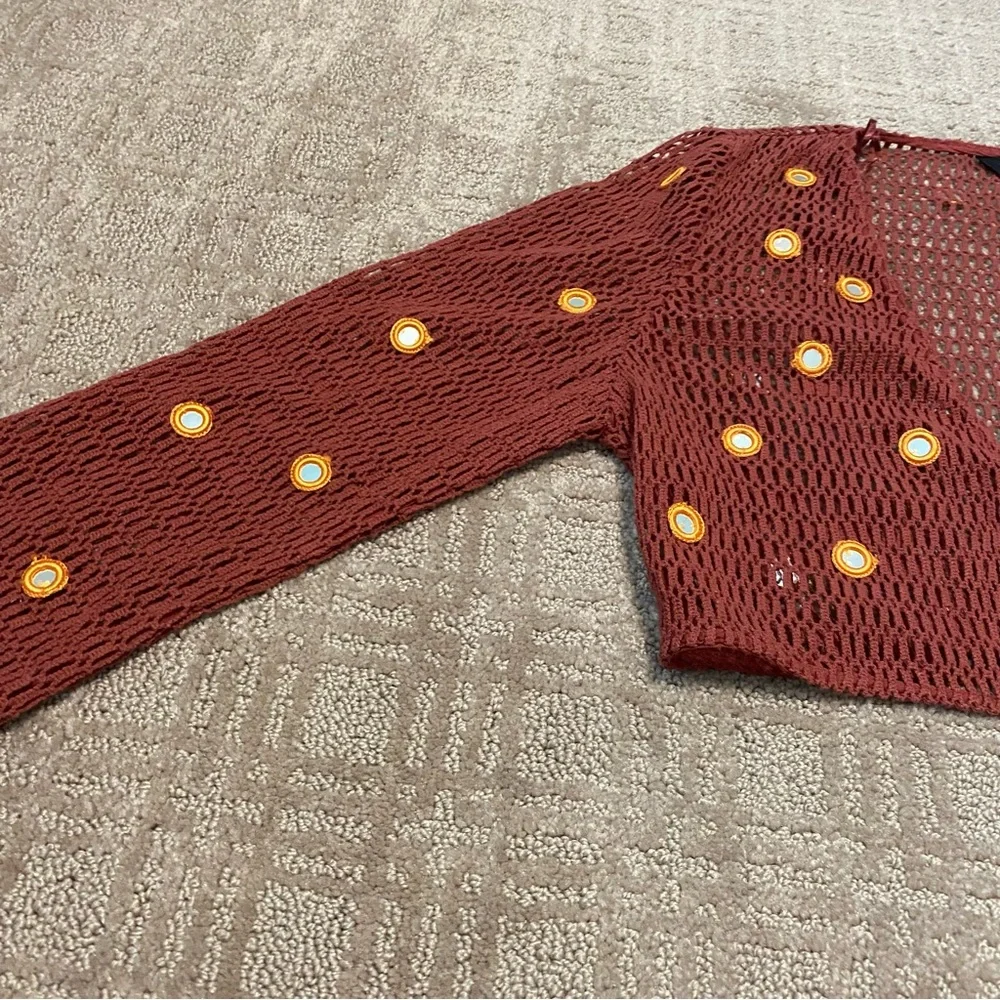 {Zara} Mesh Cropped Cardigan / Swim Cover With Mirror Details ~ Size Medium